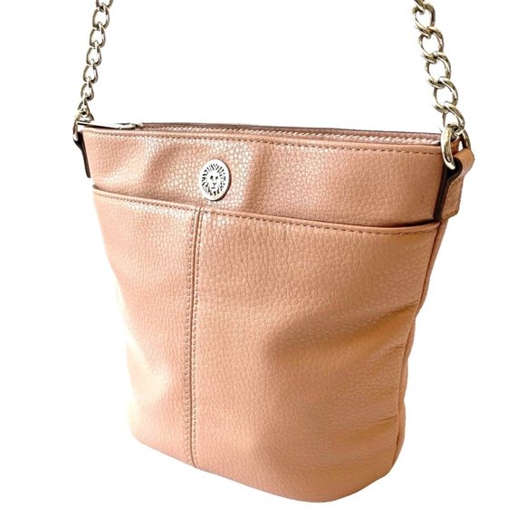 CLASSY Anne Klein Salmon/Pink Crossbody/ Shoulder Bucket Bag Adjustable Strap - Picture 3 of 16